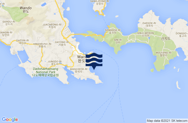 Mapa da tábua de marés em Wando, South Korea