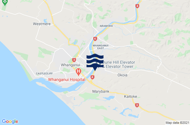 Mapa da tábua de marés em Wanganui District, New Zealand