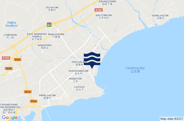 Mapa da tábua de marés em Wangjiazhuang, China