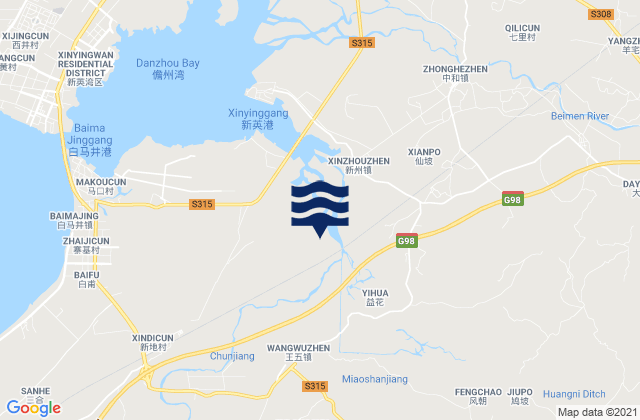 Mapa da tábua de marés em Wangwu, China