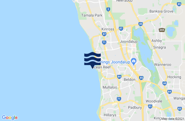 Mapa da tábua de marés em Wanneroo, Australia