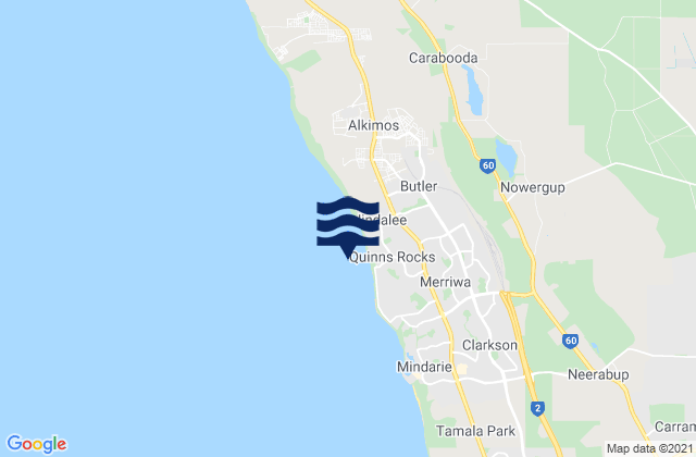 Mapa da tábua de marés em Wanneroo, Australia