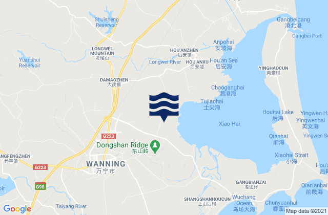 Mapa da tábua de marés em Wanning, China