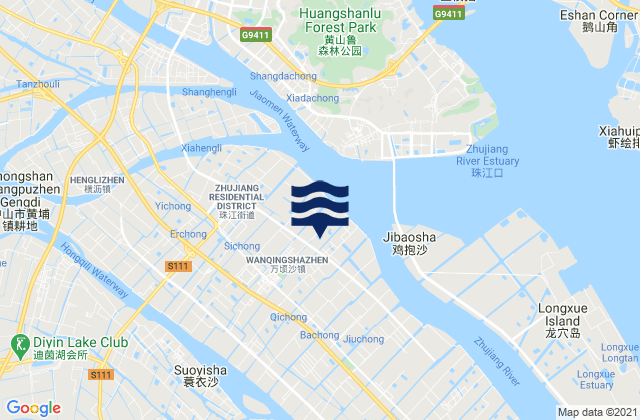 Mapa da tábua de marés em Wanqingsha, China