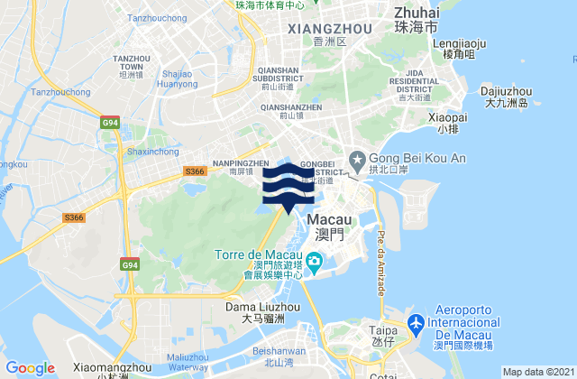 Mapa da tábua de marés em Wanzai, China