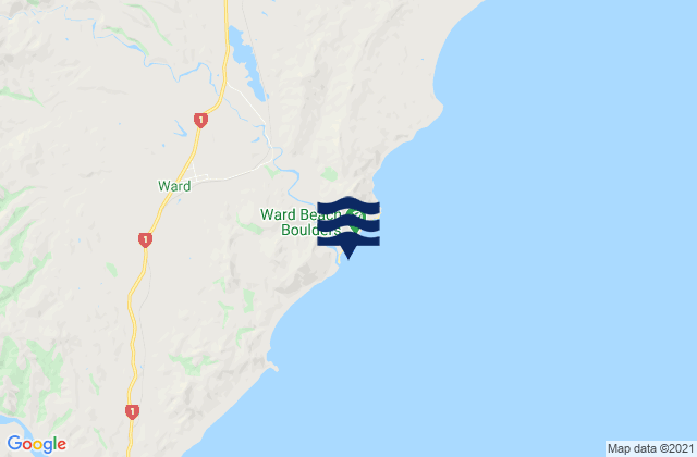 Mapa da tábua de marés em Ward Beach, New Zealand
