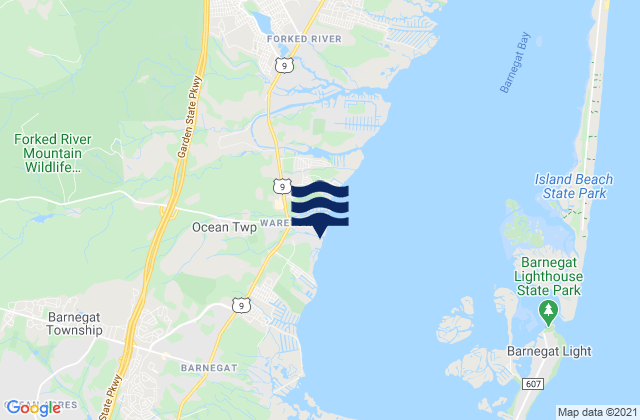 Mapa da tábua de marés em Waretown, United States