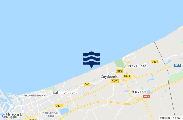 Mapa da tábua de marés em Warhem, France