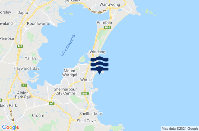 Mapa da tábua de marés em Warilla Beach, Australia