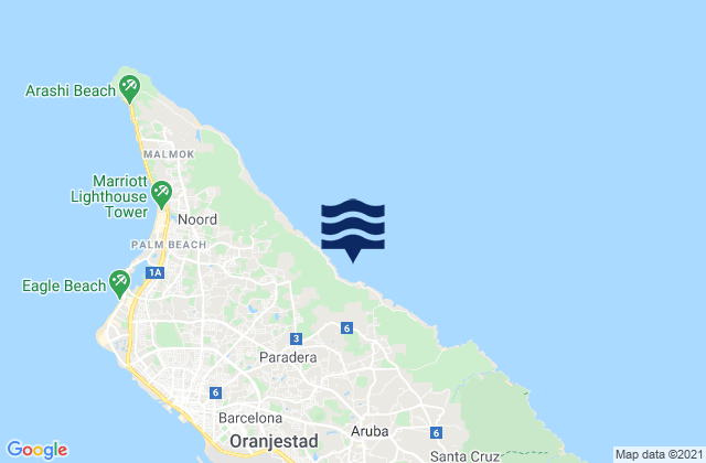 Mapa da tábua de marés em Wariruri, Venezuela