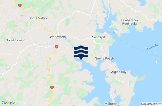 Mapa da tábua de marés em Warkworth, New Zealand