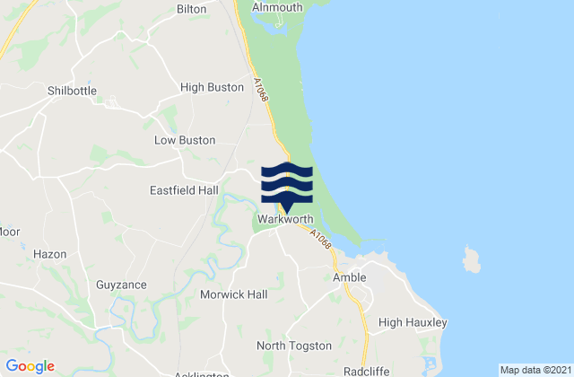 Mapa da tábua de marés em Warkworth, United Kingdom
