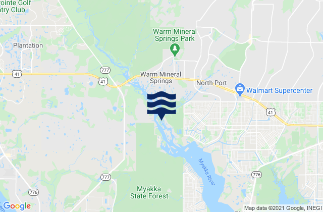 Mapa da tábua de marés em Warm Mineral Springs, United States