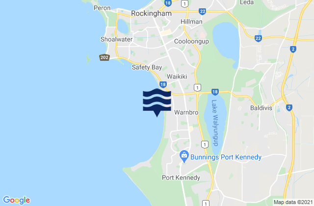 Mapa da tábua de marés em Warnbro, Australia