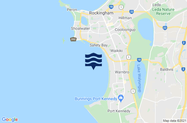 Mapa da tábua de marés em Warnbro Sound, Australia