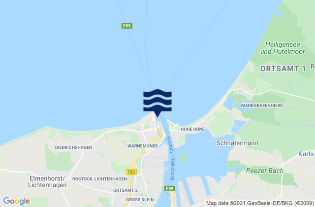 Mapa da tábua de marés em Warnemünde-Hafen, Germany