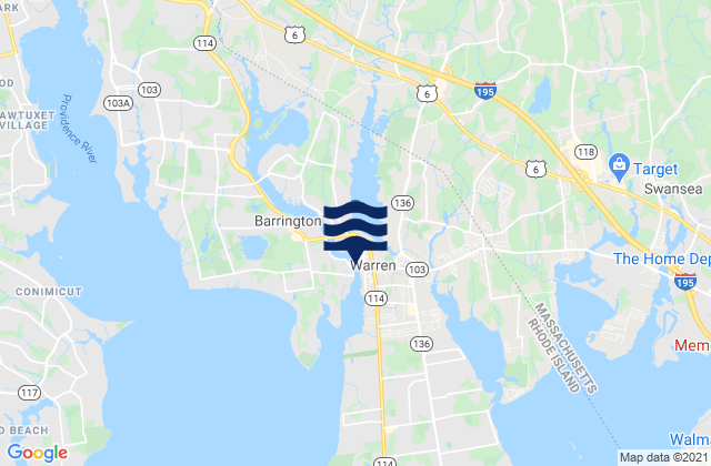 Mapa da tábua de marés em Warren Narragansett Bay, United States