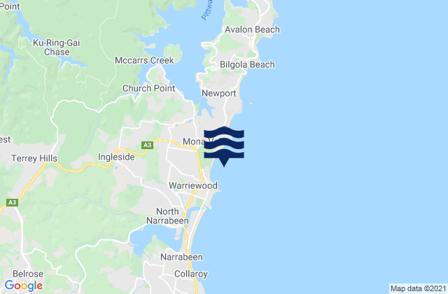 Mapa da tábua de marés em Warriewood Beach, Australia