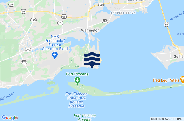 Mapa da tábua de marés em Warrington (2 Miles South Of), United States