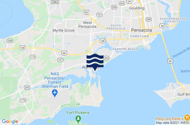 Mapa da tábua de marés em Warrington, United States