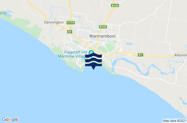 Mapa da tábua de marés em Warrnambool Bay, Australia