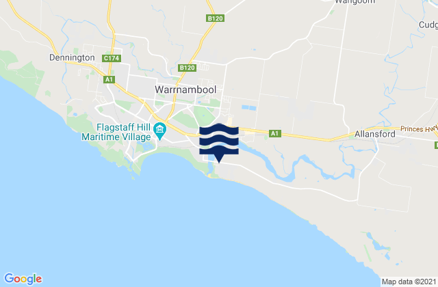 Mapa da tábua de marés em Warrnambool, Australia