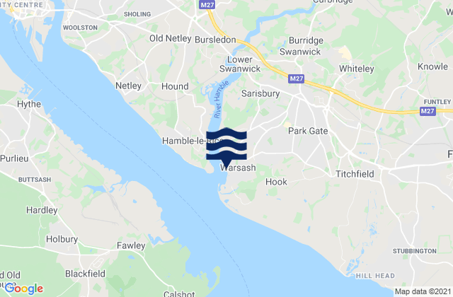 Mapa da tábua de marés em Warsash, United Kingdom