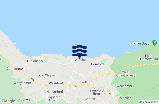 Mapa da tábua de marés em Watchet, United Kingdom