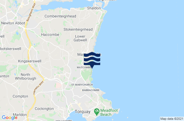 Mapa da tábua de marés em Watcombe Beach, United Kingdom