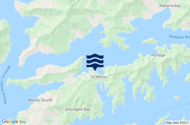 Mapa da tábua de marés em Waterfall Bay, New Zealand
