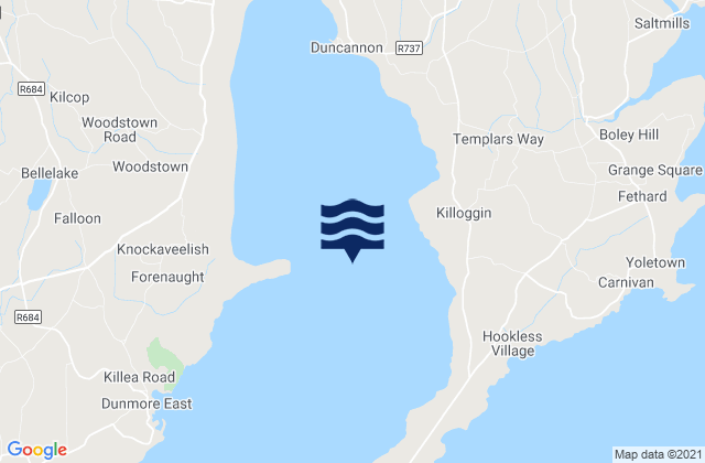 Mapa da tábua de marés em Waterford Harbour, Ireland