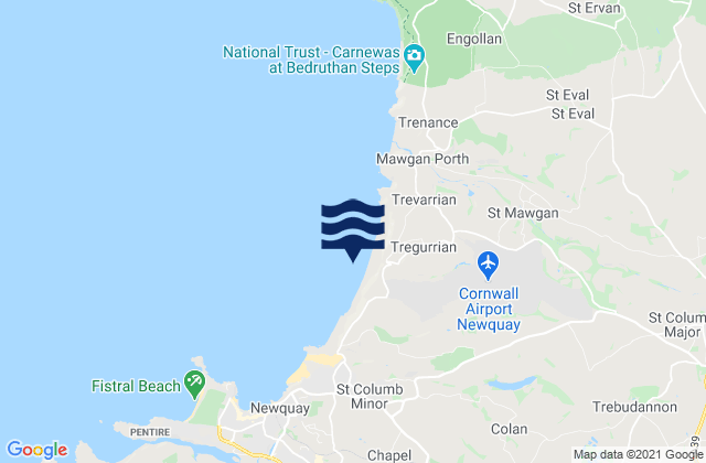 Mapa da tábua de marés em Watergate Bay Beach, United Kingdom