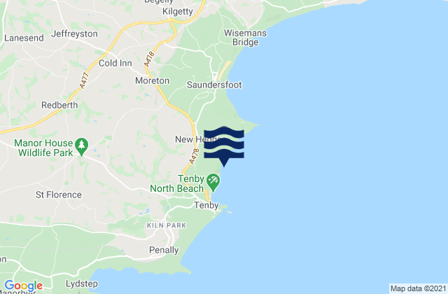 Mapa da tábua de marés em Waterwynch Bay Beach, United Kingdom