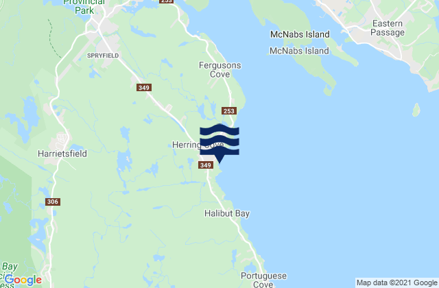 Mapa da tábua de marés em Watleys Cove, Canada