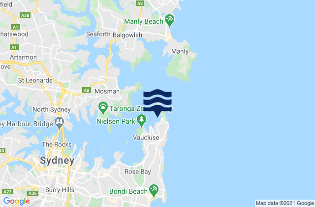 Mapa da tábua de marés em Watsons Bay, Australia