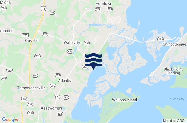 Mapa da tábua de marés em Wattsville, United States