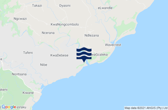 Mapa da tábua de marés em Wavecrest, South Africa