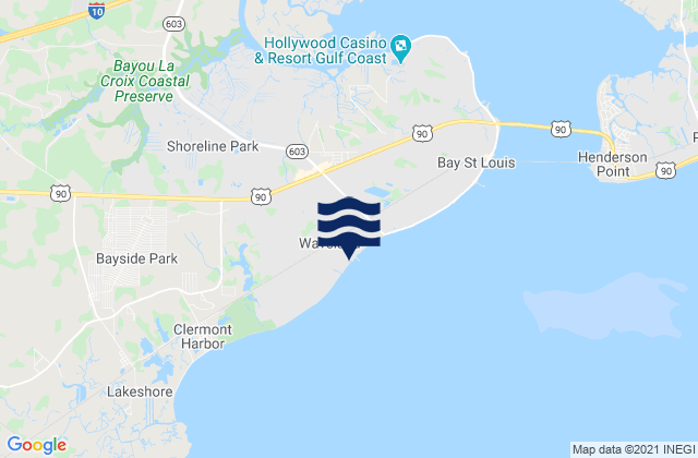 Mapa da tábua de marés em Waveland, United States