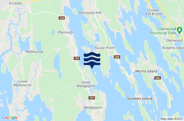 Mapa da tábua de marés em Wedgeport Cape, Canada