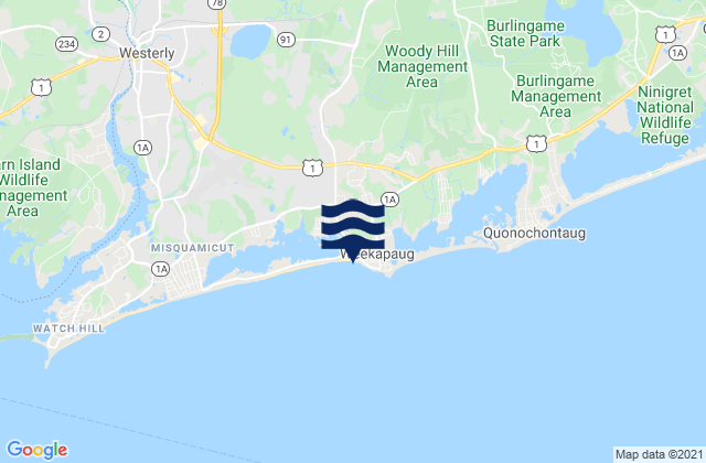 Mapa da tábua de marés em Weekapaug Point Block Island Sound, United States