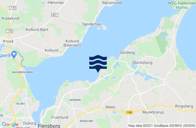 Mapa da tábua de marés em Wees, Germany