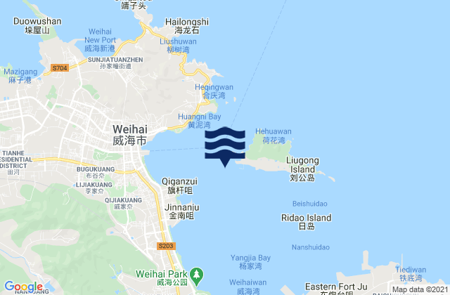 Mapa da tábua de marés em Wei-Hai-Wei, China