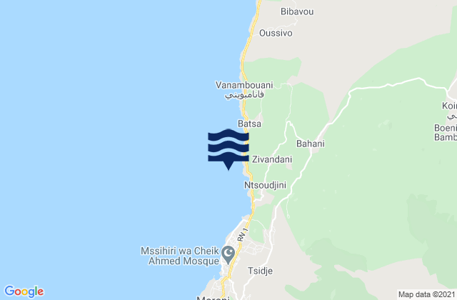 Mapa da tábua de marés em Wela, Comoros