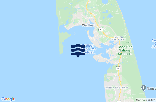 Mapa da tábua de marés em Wellfleet Harbor, United States