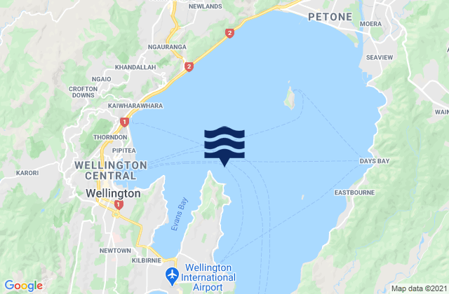 Mapa da tábua de marés em Wellington Harbour, New Zealand