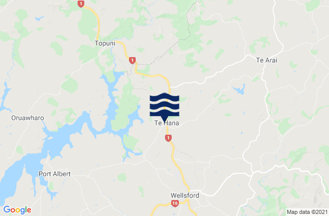 Mapa da tábua de marés em Wellsford, New Zealand