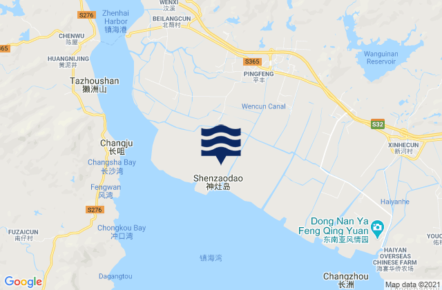 Mapa da tábua de marés em Wencun, China