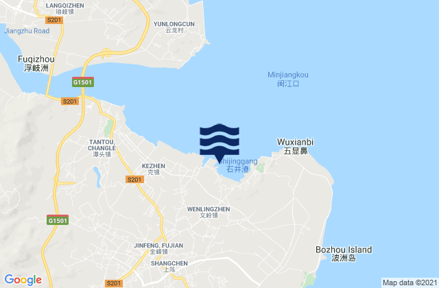 Mapa da tábua de marés em Wenling, China