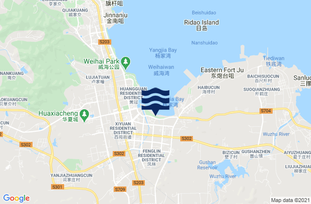 Mapa da tábua de marés em Wenquan, China