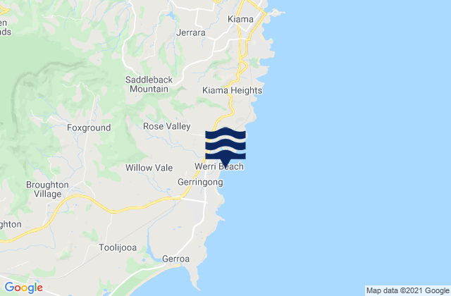 Mapa da tábua de marés em Werri Beach, Australia